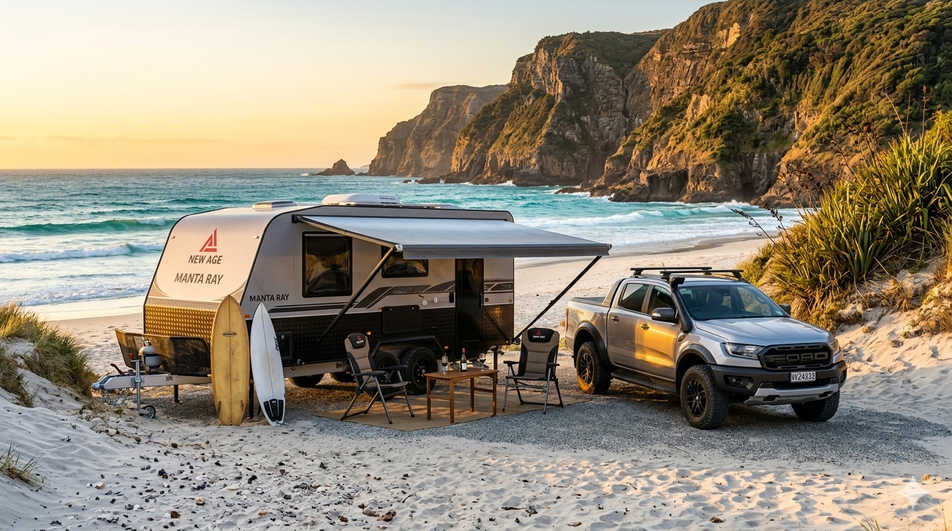 New Age Manta Ray caravan beach camping